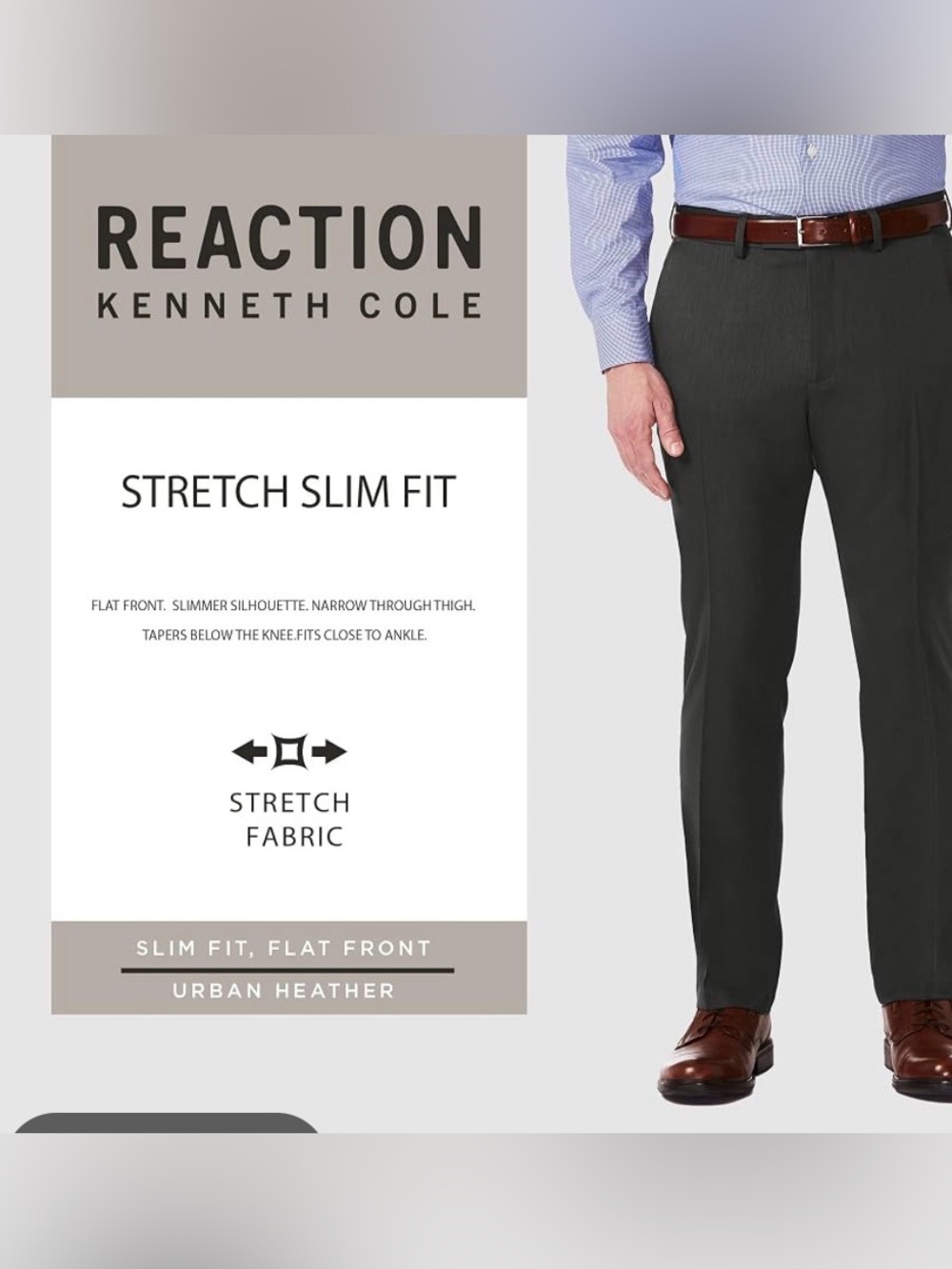 NWT Reaction Kenneth Cole dark gray Stretch Slim-Fit Dress Pants